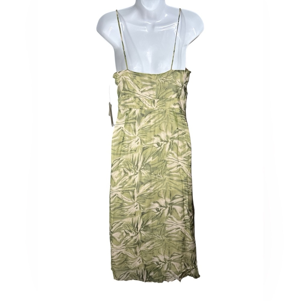 NWT Silk Washable Sundress Womens Sz 6 Green Tropical Bling Y2K Fairy - Picture 3 of 9